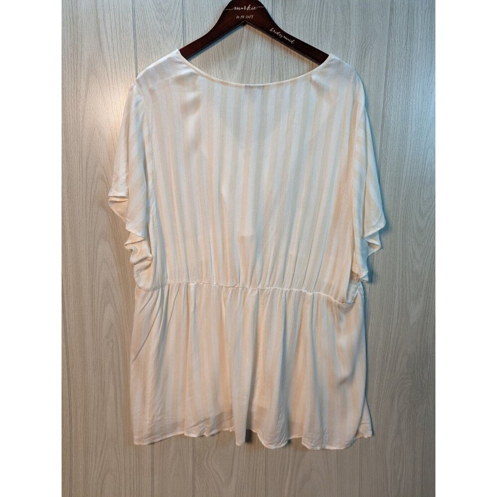Torrid Top Women 4X White Beige Striped Babydoll Beach Western Boho Festival